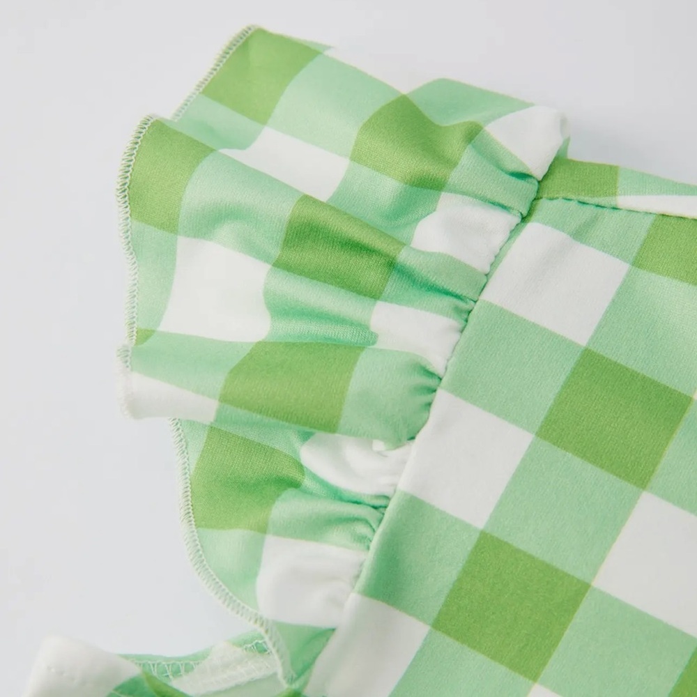 Green and White Checkered Ruffle Short Sleeve Dress NWOT Boutique - Picture 4 of 5
